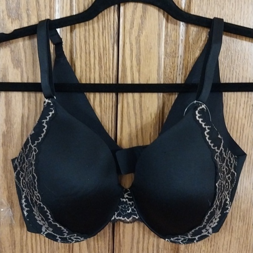 Soma NWT Vanishing Back Underwire Full Coverage Bra W/Lace Trim 34D Black Tan‎